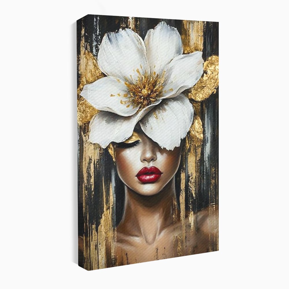 Tablou Canvas Premium, LuxCanva® G1103, Femeia de Sub Floare, Chip, Angelic, Inflorire, Delicatete, Fragilitate, Pasiune, Flori, Living, Dormitor
