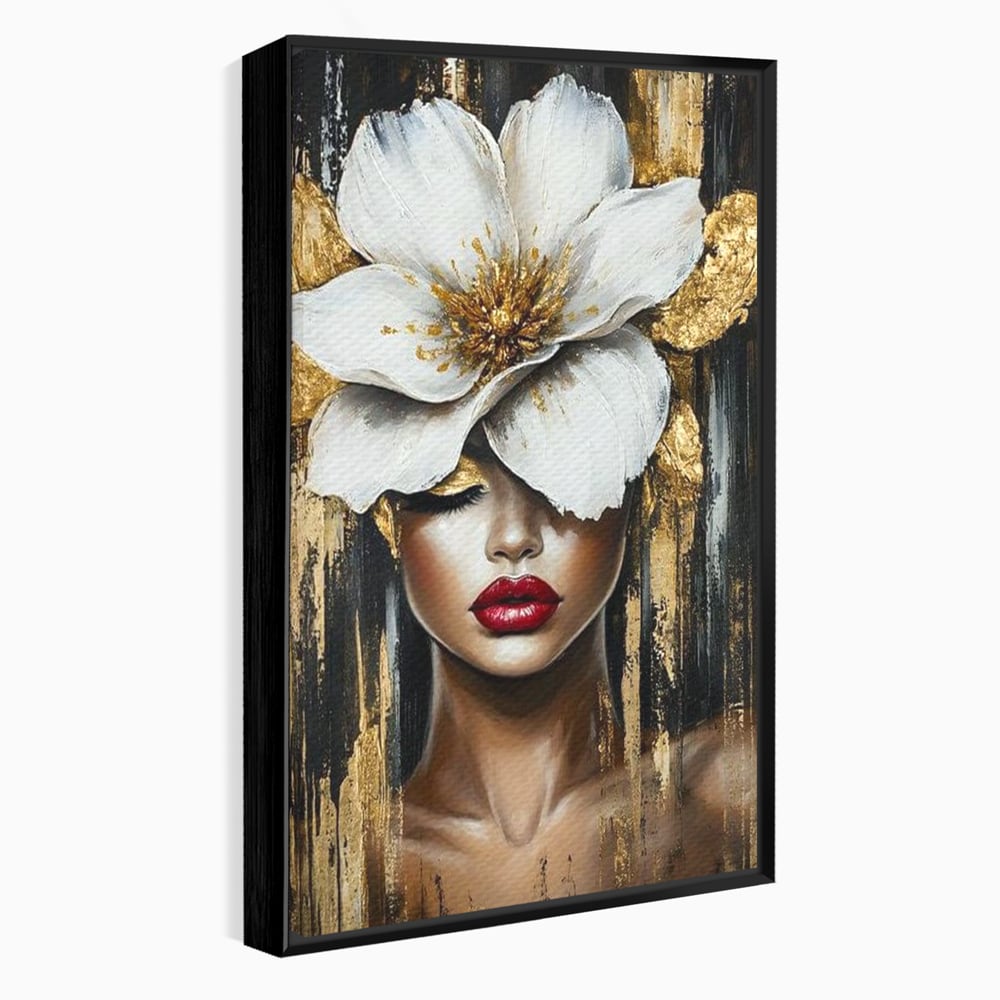 Tablou Canvas Premium, LuxCanva® G1103, Femeia de Sub Floare, Chip, Angelic, Inflorire, Delicatete, Fragilitate, Pasiune, Flori, Living, Dormitor