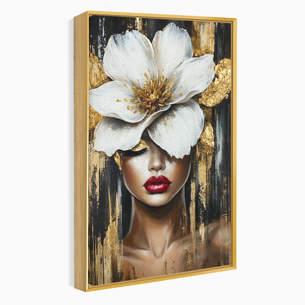 Tablou Canvas Premium, LuxCanva® G1103, Femeia de Sub Floare, Chip, Angelic, Inflorire, Delicatete, Fragilitate, Pasiune, Flori, Living, Dormitor