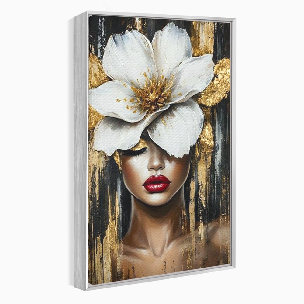 Tablou Canvas Premium, LuxCanva® G1103, Femeia de Sub Floare, Chip, Angelic, Inflorire, Delicatete, Fragilitate, Pasiune, Flori, Living, Dormitor