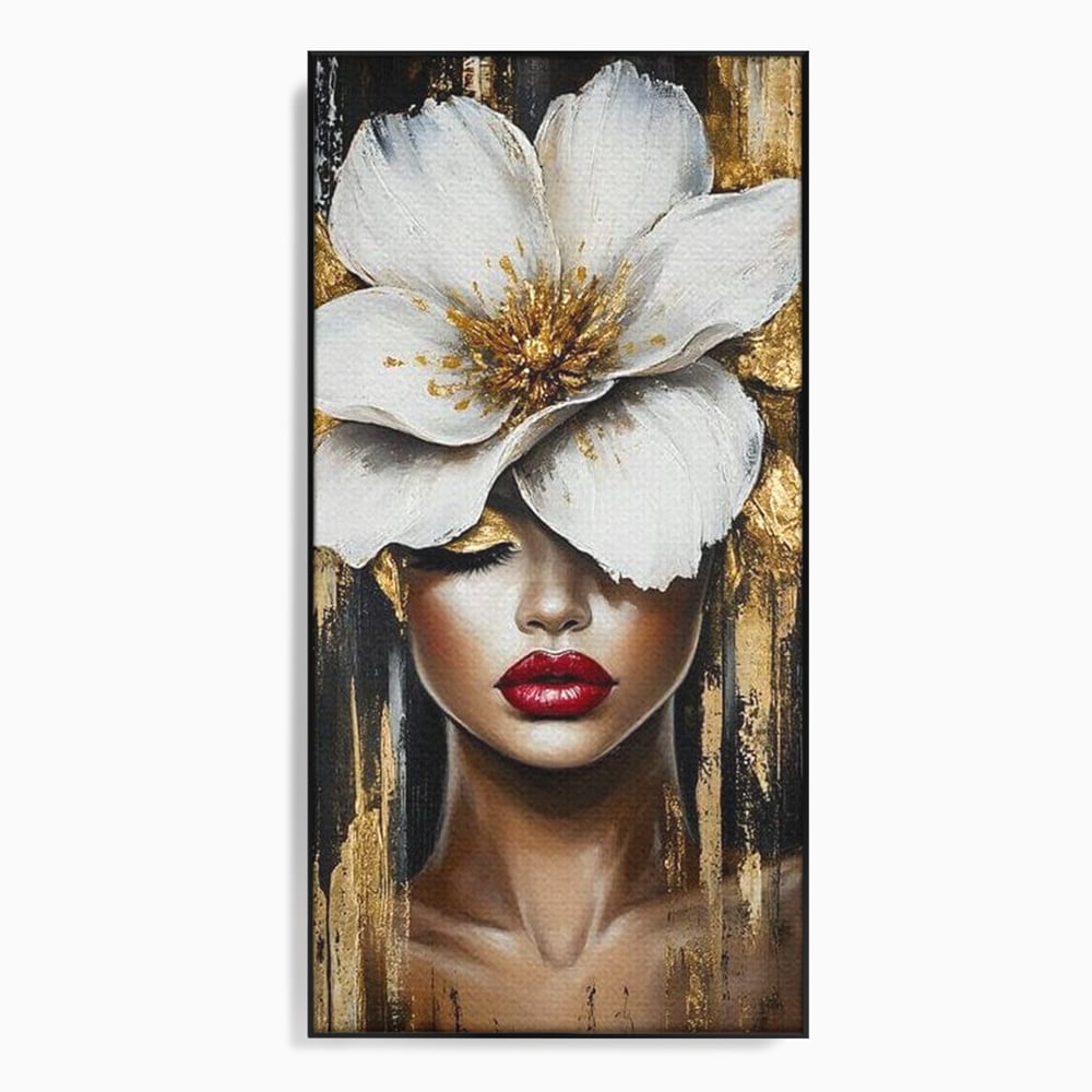 Tablou Canvas Premium, LuxCanva® G1103, Femeia de Sub Floare, Chip, Angelic, Inflorire, Delicatete, Fragilitate, Pasiune, Flori, Living, Dormitor