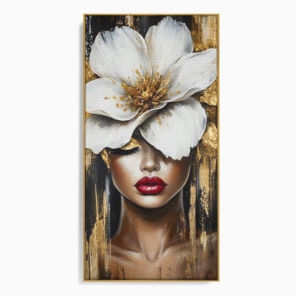 Tablou Canvas Premium, LuxCanva® G1103, Femeia de Sub Floare, Chip, Angelic, Inflorire, Delicatete, Fragilitate, Pasiune, Flori, Living, Dormitor