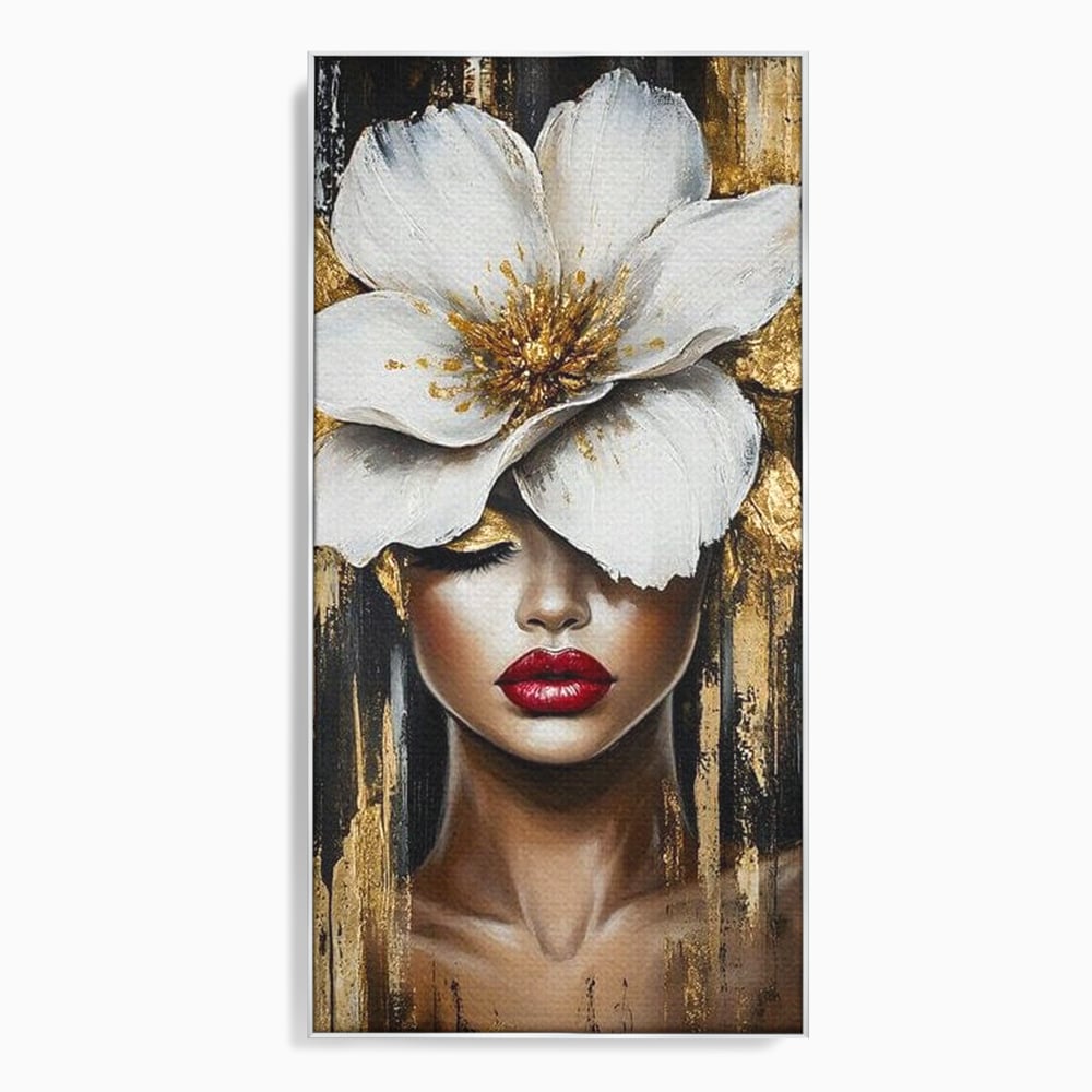 Tablou Canvas Premium, LuxCanva® G1103, Femeia de Sub Floare, Chip, Angelic, Inflorire, Delicatete, Fragilitate, Pasiune, Flori, Living, Dormitor