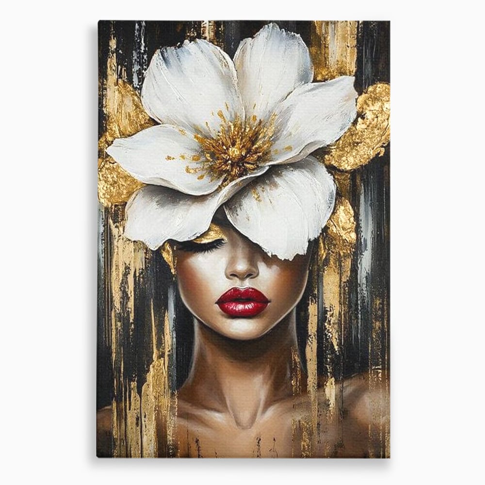Tablou Canvas Premium, LuxCanva® G1103, Femeia de Sub Floare, Chip, Angelic, Inflorire, Delicatete, Fragilitate, Pasiune, Flori, Living, Dormitor