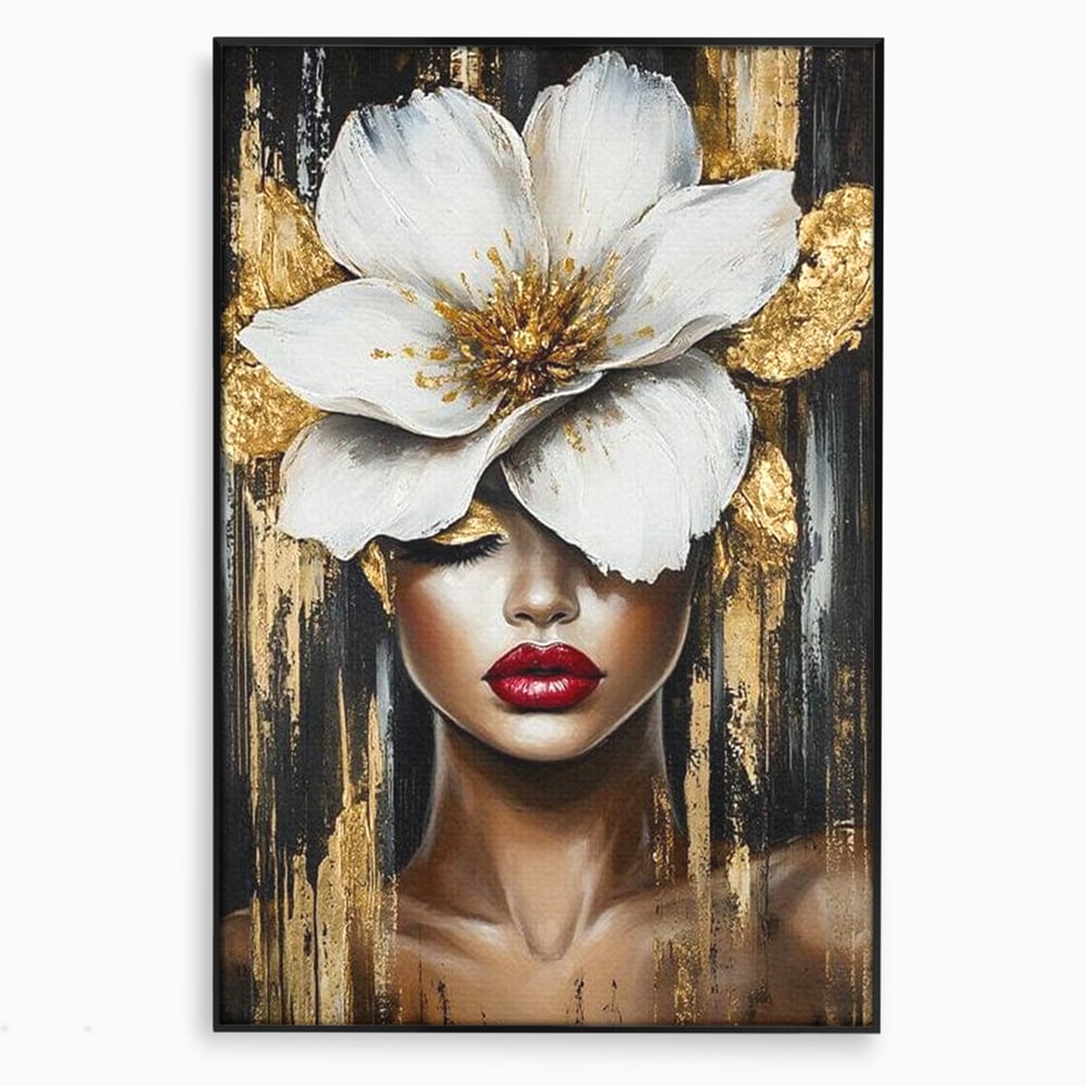 Tablou Canvas Premium, LuxCanva® G1103, Femeia de Sub Floare, Chip, Angelic, Inflorire, Delicatete, Fragilitate, Pasiune, Flori, Living, Dormitor