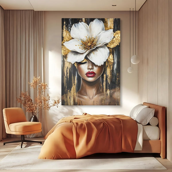 Tablou Canvas Premium, LuxCanva® G1103, Femeia de Sub Floare, Chip, Angelic, Inflorire, Delicatete, Fragilitate, Pasiune, Flori, Living, Dormitor