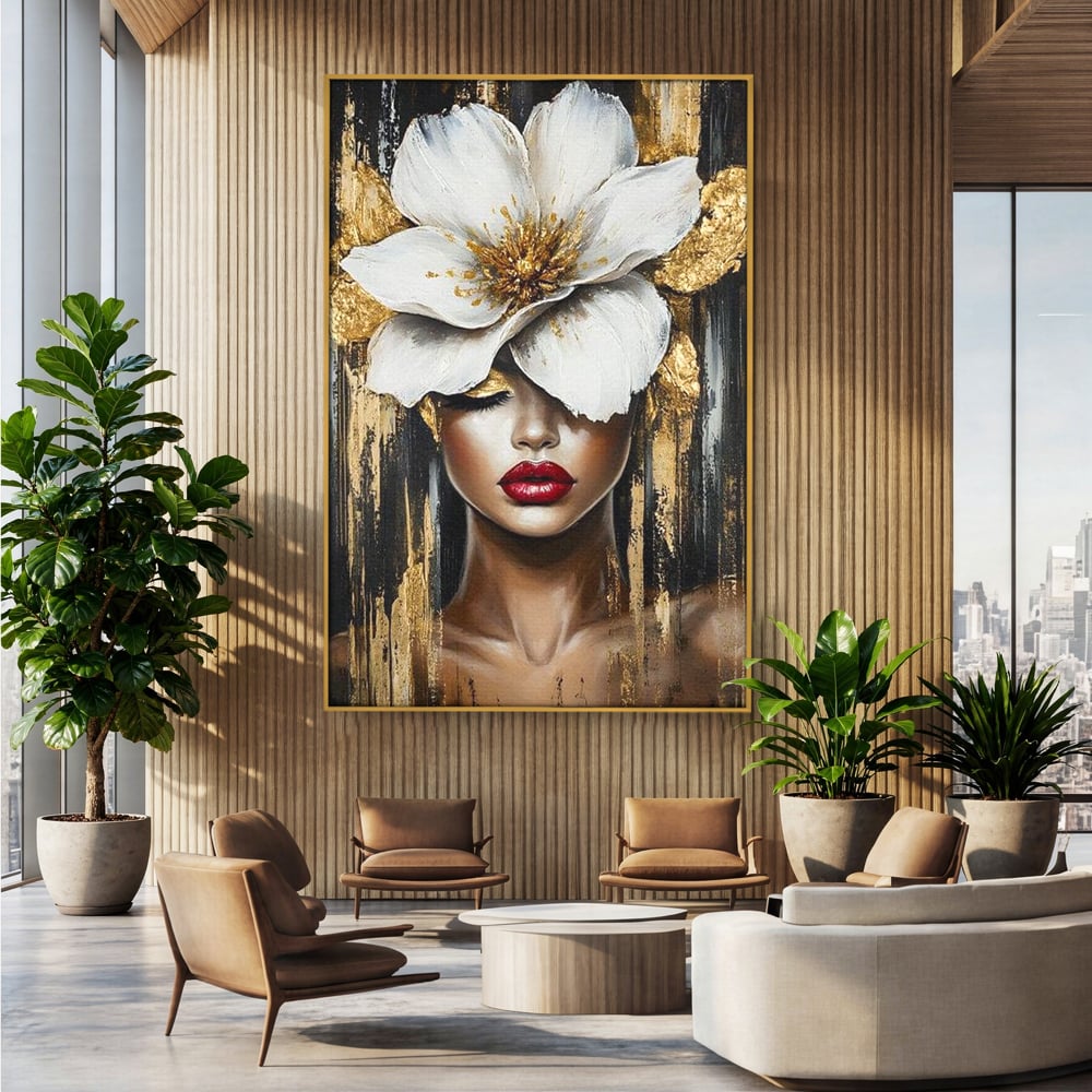 Tablou Canvas Premium, LuxCanva® G1103, Femeia de Sub Floare, Chip, Angelic, Inflorire, Delicatete, Fragilitate, Pasiune, Flori, Living, Dormitor