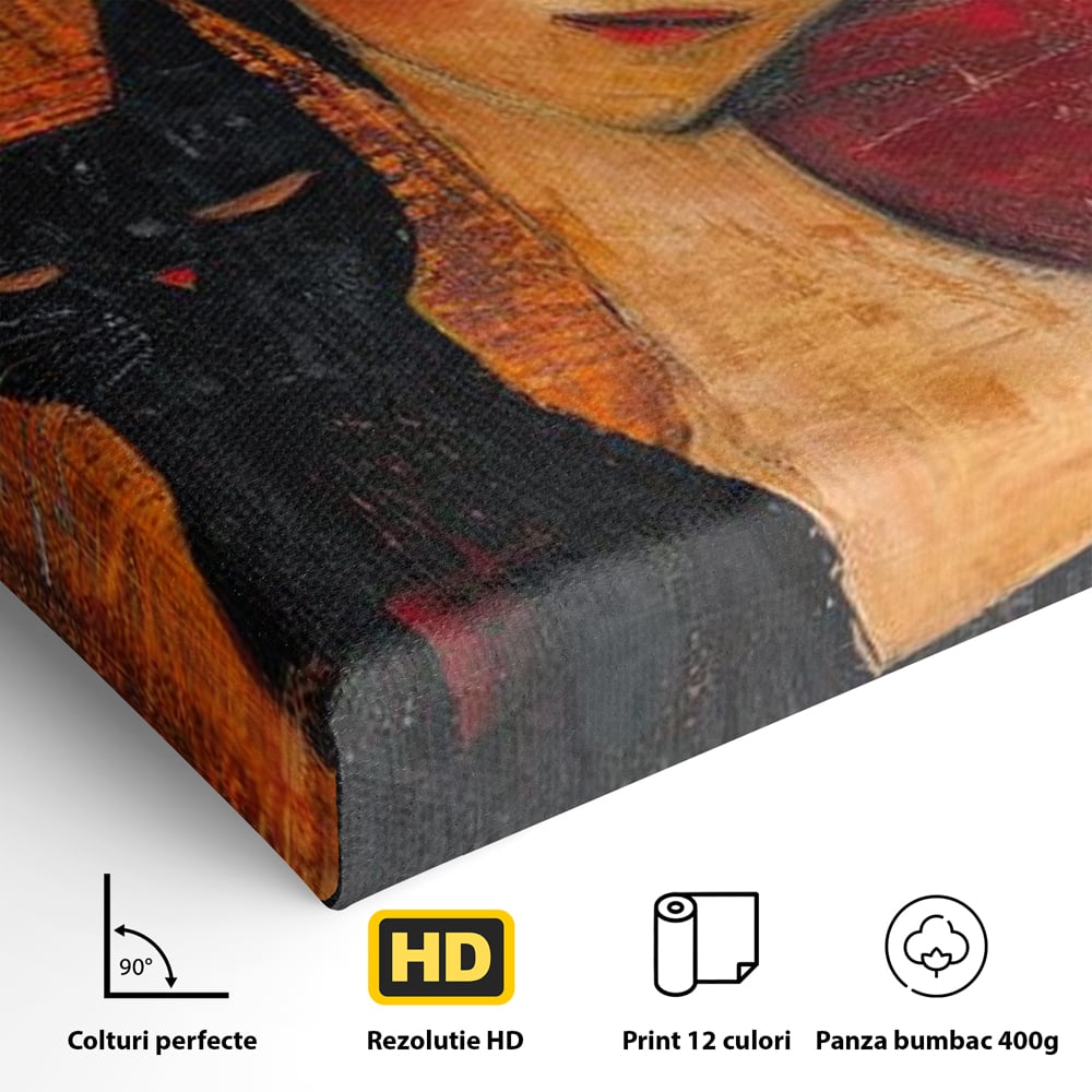 Tablou Canvas Premium, LuxCanva® G1105, Pisica si Muza,  Pisica, Femeie, Umbra, Tacere, Ganduri, Boem, Taina, Emotie, Liniste, Iubire, Living, Dormitor