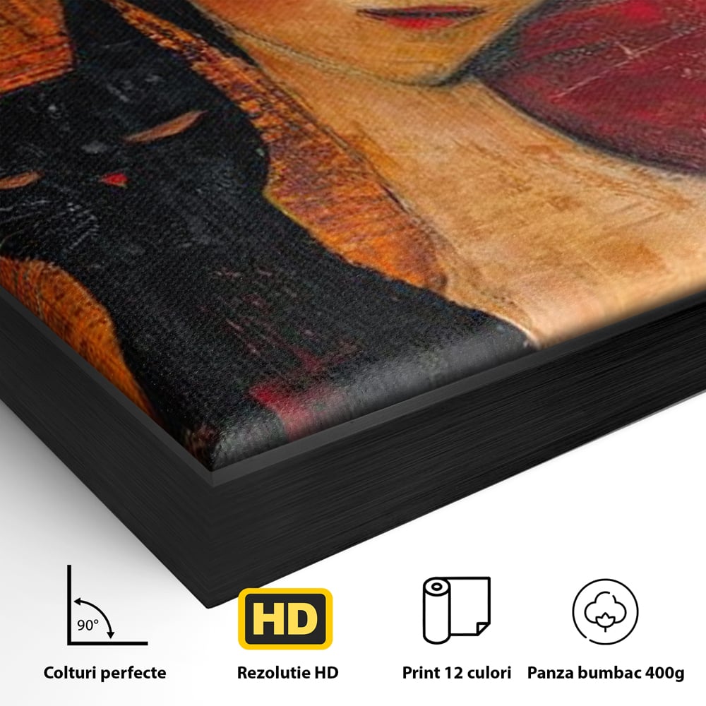 Tablou Canvas Premium, LuxCanva® G1105, Pisica si Muza,  Pisica, Femeie, Umbra, Tacere, Ganduri, Boem, Taina, Emotie, Liniste, Iubire, Living, Dormitor