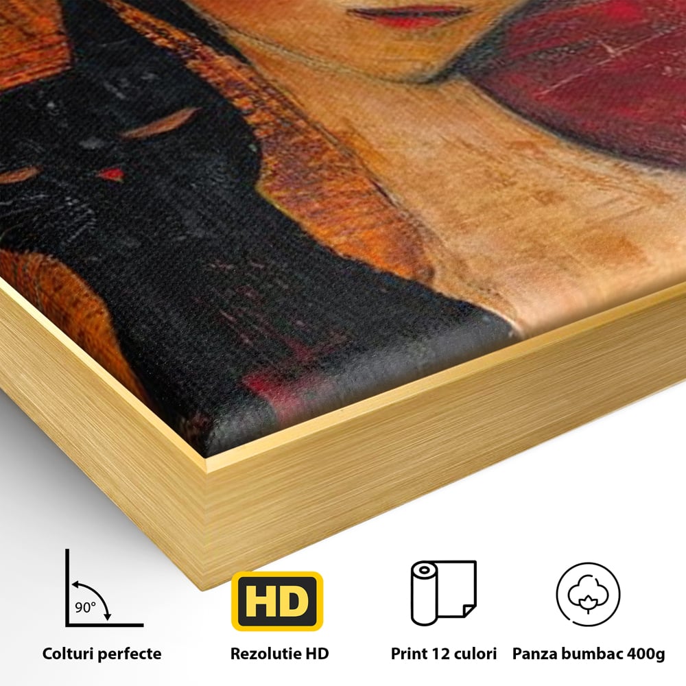 Tablou Canvas Premium, LuxCanva® G1105, Pisica si Muza,  Pisica, Femeie, Umbra, Tacere, Ganduri, Boem, Taina, Emotie, Liniste, Iubire, Living, Dormitor