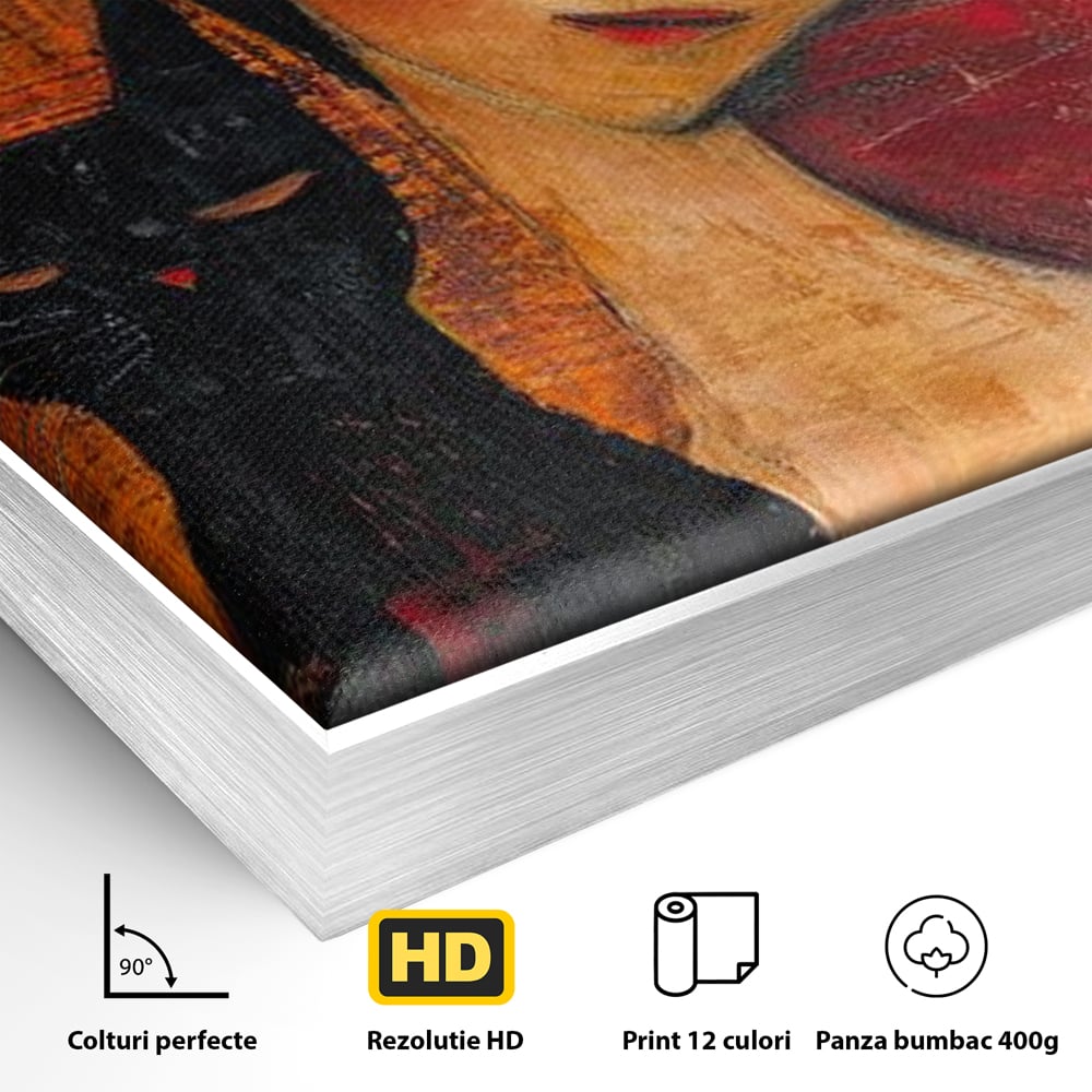 Tablou Canvas Premium, LuxCanva® G1105, Pisica si Muza,  Pisica, Femeie, Umbra, Tacere, Ganduri, Boem, Taina, Emotie, Liniste, Iubire, Living, Dormitor