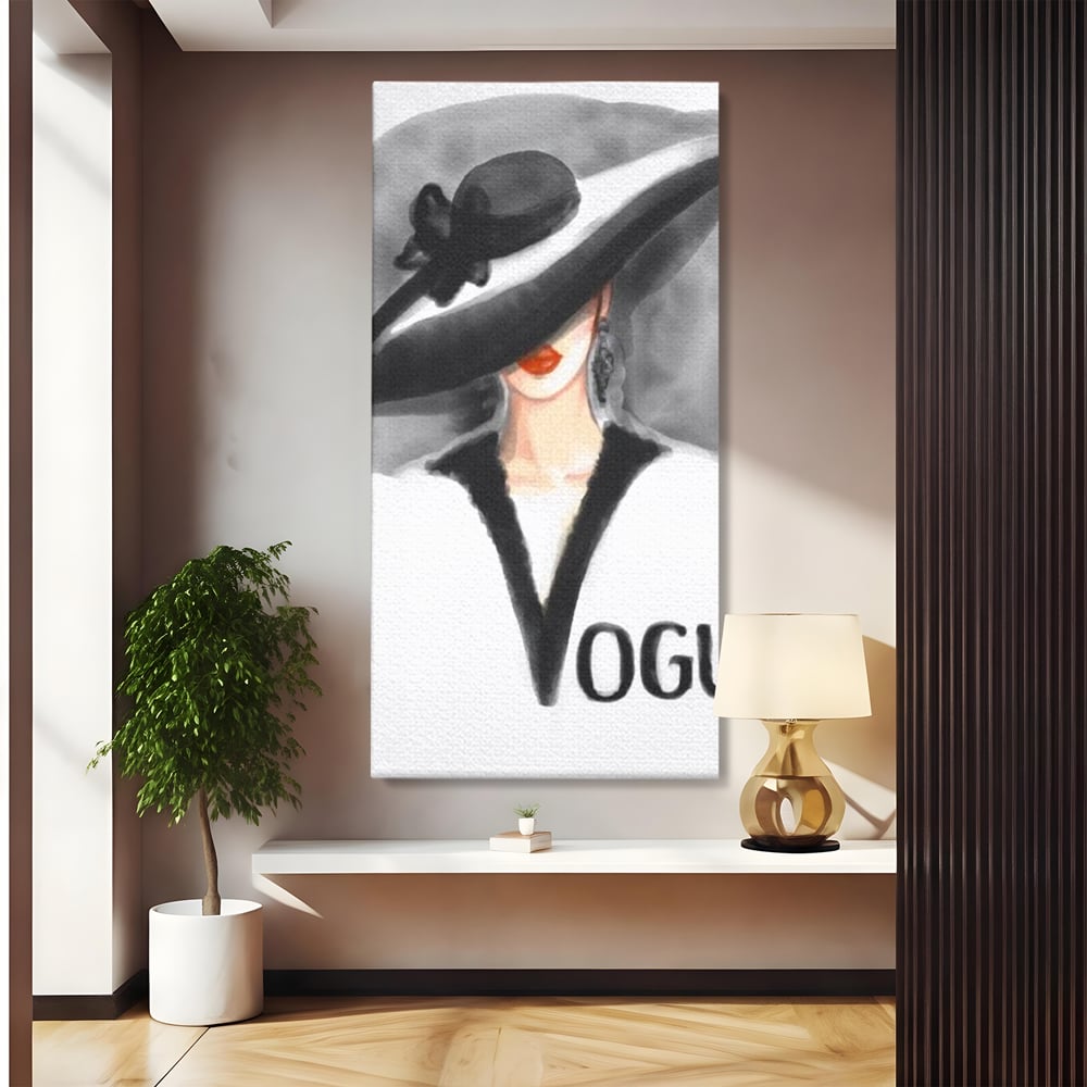 Tablou Canvas Premium, LuxCanva® G1106, Coperta Vogue, Lady, Stil, Eleganta, Moda, Fashion, Catwalk, Chic, Silueta, Palarie, Diva, Living, Dormitor