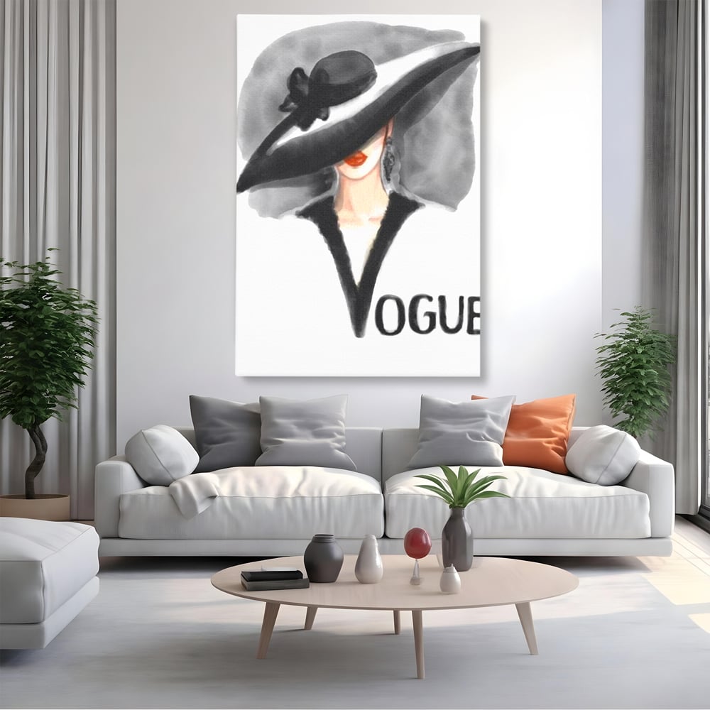 Tablou Canvas Premium, LuxCanva® G1106, Coperta Vogue, Lady, Stil, Eleganta, Moda, Fashion, Catwalk, Chic, Silueta, Palarie, Diva, Living, Dormitor