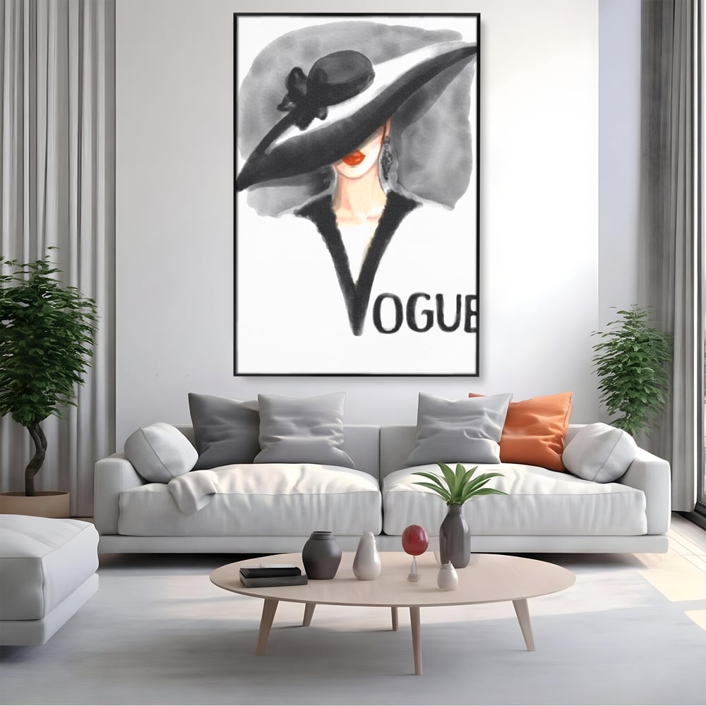 Tablou Canvas Premium, LuxCanva® G1106, Coperta Vogue, Lady, Stil, Eleganta, Moda, Fashion, Catwalk, Chic, Silueta, Palarie, Diva, Living, Dormitor