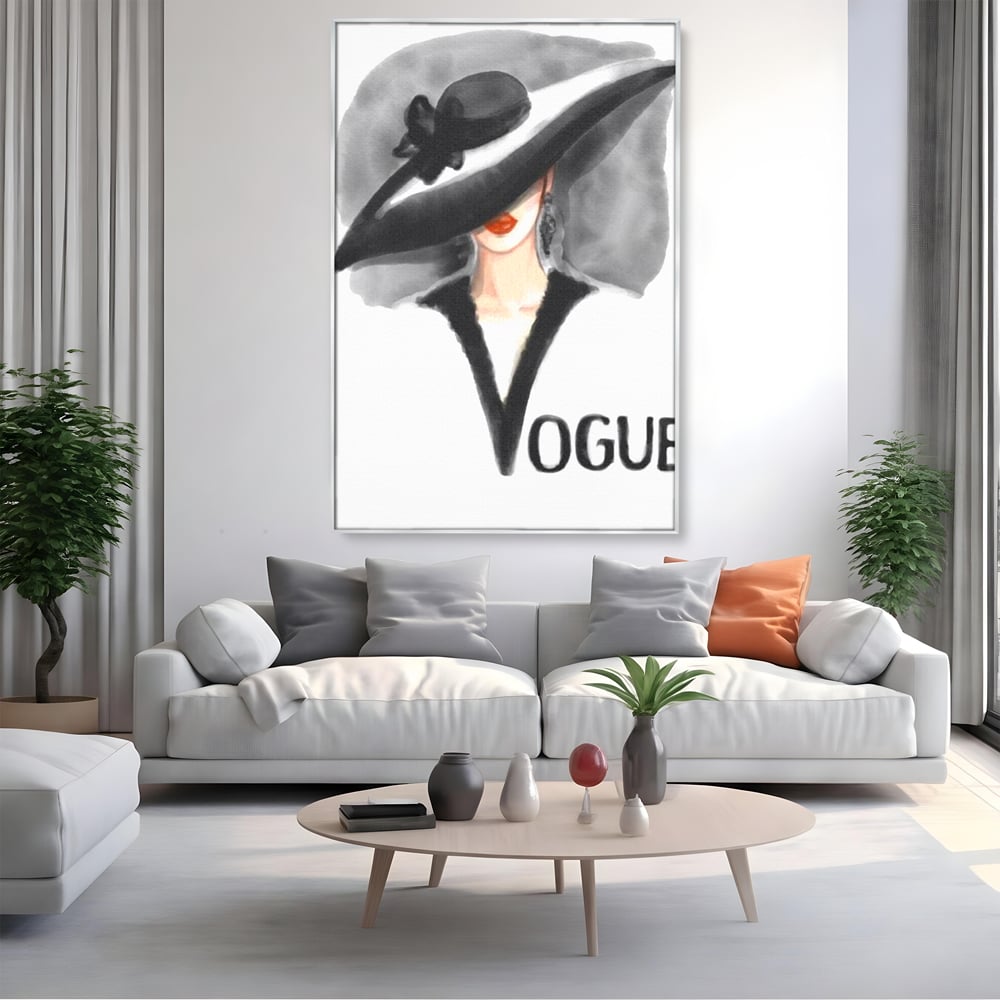 Tablou Canvas Premium, LuxCanva® G1106, Coperta Vogue, Lady, Stil, Eleganta, Moda, Fashion, Catwalk, Chic, Silueta, Palarie, Diva, Living, Dormitor