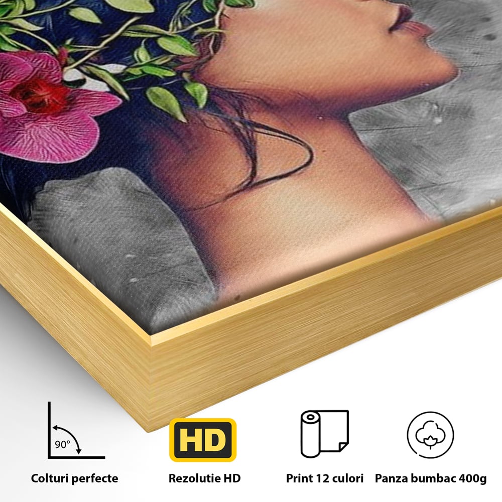 Tablou Canvas Premium, LuxCanva® G1107, Fata si Pasarea Colibri, Natura, Pasare, Flori, Aripi, Poetic, Frumusete, Feminitate, Zbor, Living, Dormitor