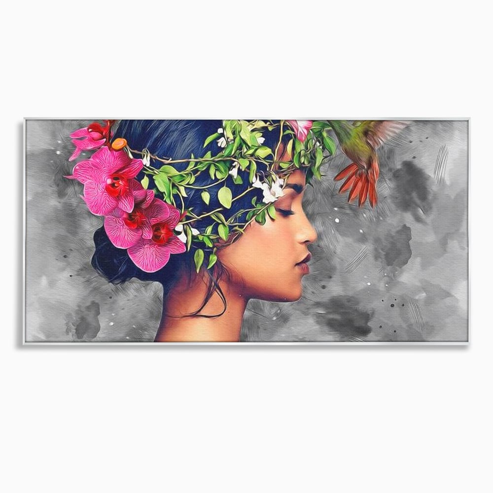 Tablou Canvas Premium, LuxCanva® G1107, Fata si Pasarea Colibri, Natura, Pasare, Flori, Aripi, Poetic, Frumusete, Feminitate, Zbor, Living, Dormitor