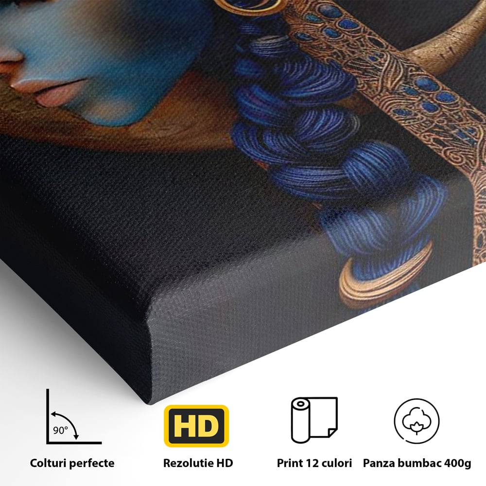 Tablou Canvas Premium, LuxCanva® G1108, Femeia Cosmica, Luna, Safir, Albastru, Univers, Regal, Spirit, Noapte, Mistic, Fantasy, Living, Dormitor