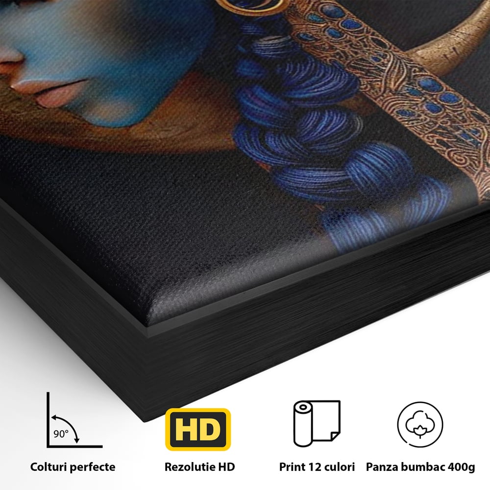 Tablou Canvas Premium, LuxCanva® G1108, Femeia Cosmica, Luna, Safir, Albastru, Univers, Regal, Spirit, Noapte, Mistic, Fantasy, Living, Dormitor