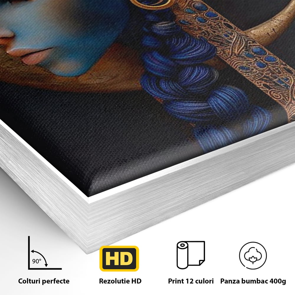 Tablou Canvas Premium, LuxCanva® G1108, Femeia Cosmica, Luna, Safir, Albastru, Univers, Regal, Spirit, Noapte, Mistic, Fantasy, Living, Dormitor
