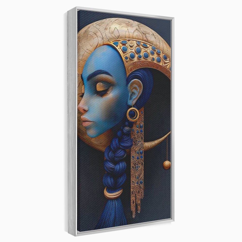 Tablou Canvas Premium, LuxCanva® G1108, Femeia Cosmica, Luna, Safir, Albastru, Univers, Regal, Spirit, Noapte, Mistic, Fantasy, Living, Dormitor