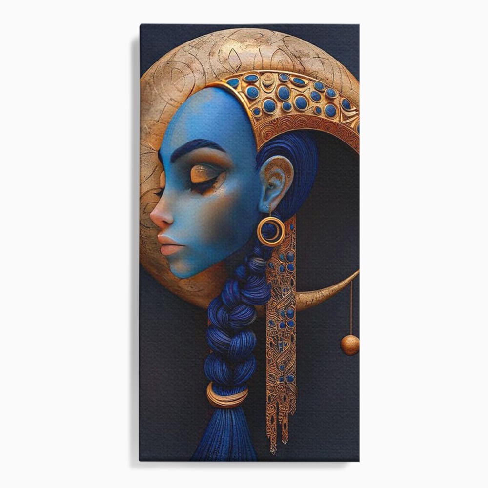 Tablou Canvas Premium, LuxCanva® G1108, Femeia Cosmica, Luna, Safir, Albastru, Univers, Regal, Spirit, Noapte, Mistic, Fantasy, Living, Dormitor