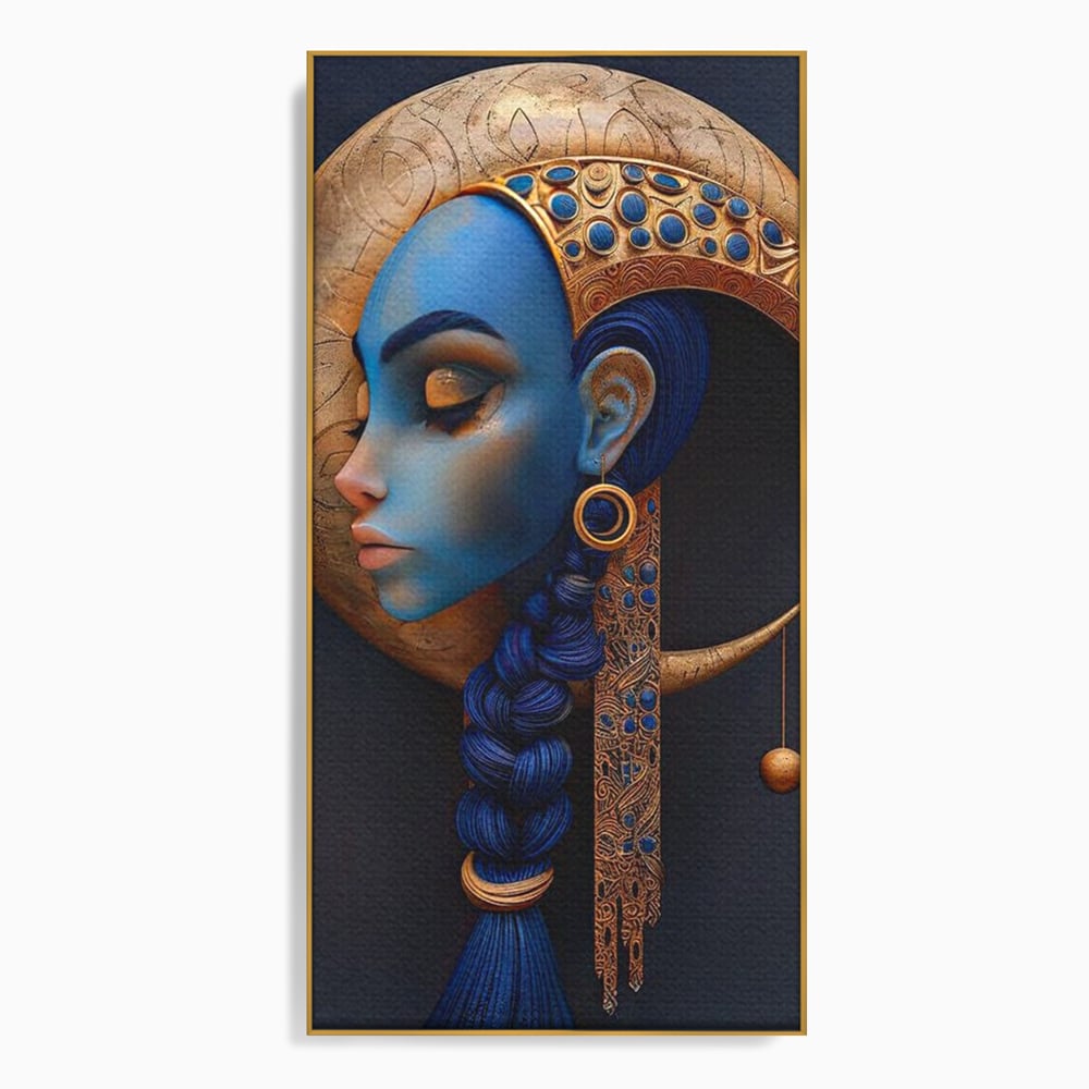 Tablou Canvas Premium, LuxCanva® G1108, Femeia Cosmica, Luna, Safir, Albastru, Univers, Regal, Spirit, Noapte, Mistic, Fantasy, Living, Dormitor