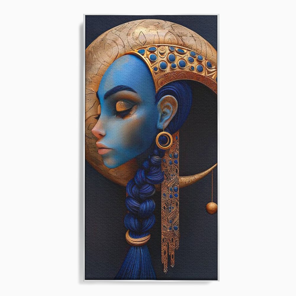 Tablou Canvas Premium, LuxCanva® G1108, Femeia Cosmica, Luna, Safir, Albastru, Univers, Regal, Spirit, Noapte, Mistic, Fantasy, Living, Dormitor