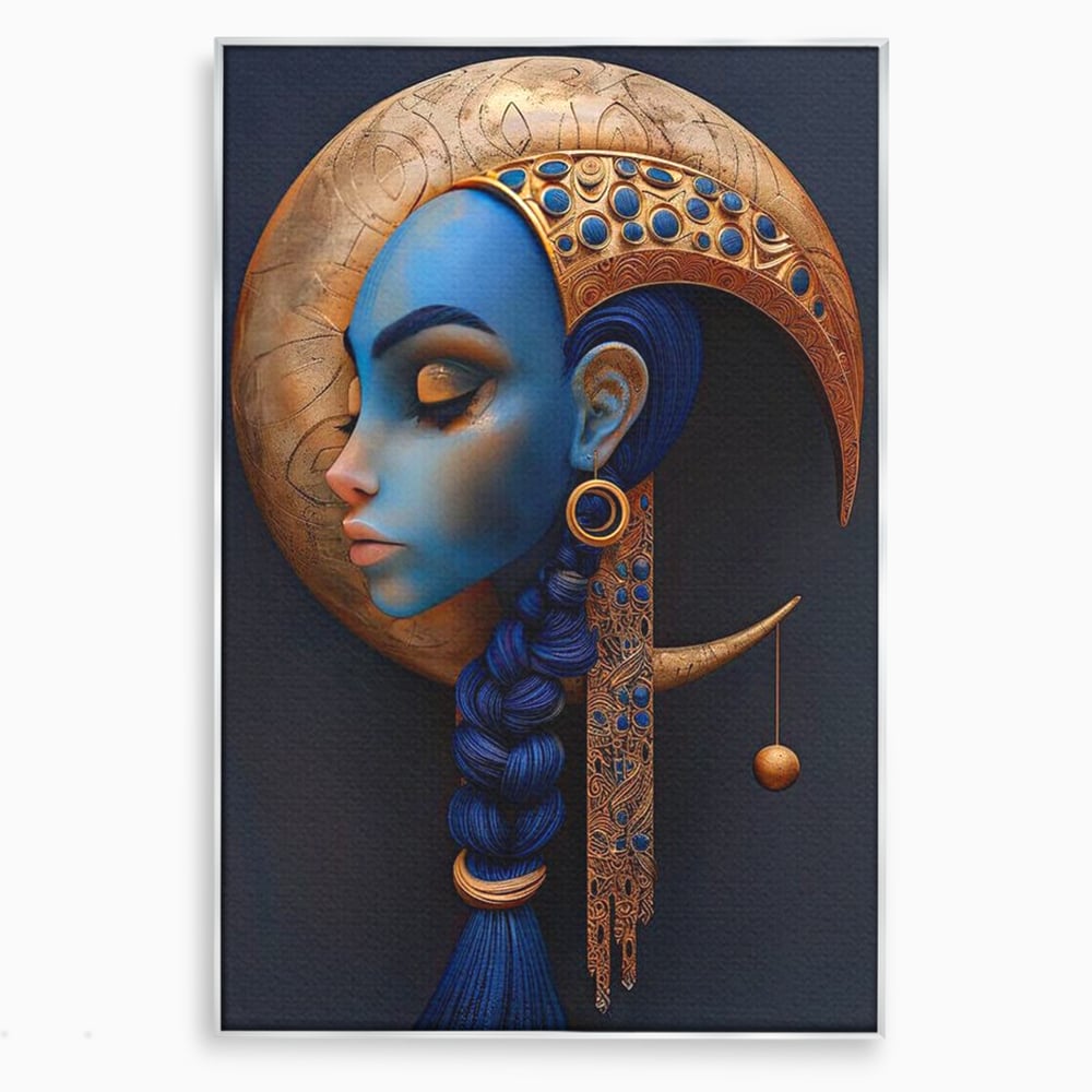 Tablou Canvas Premium, LuxCanva® G1108, Femeia Cosmica, Luna, Safir, Albastru, Univers, Regal, Spirit, Noapte, Mistic, Fantasy, Living, Dormitor