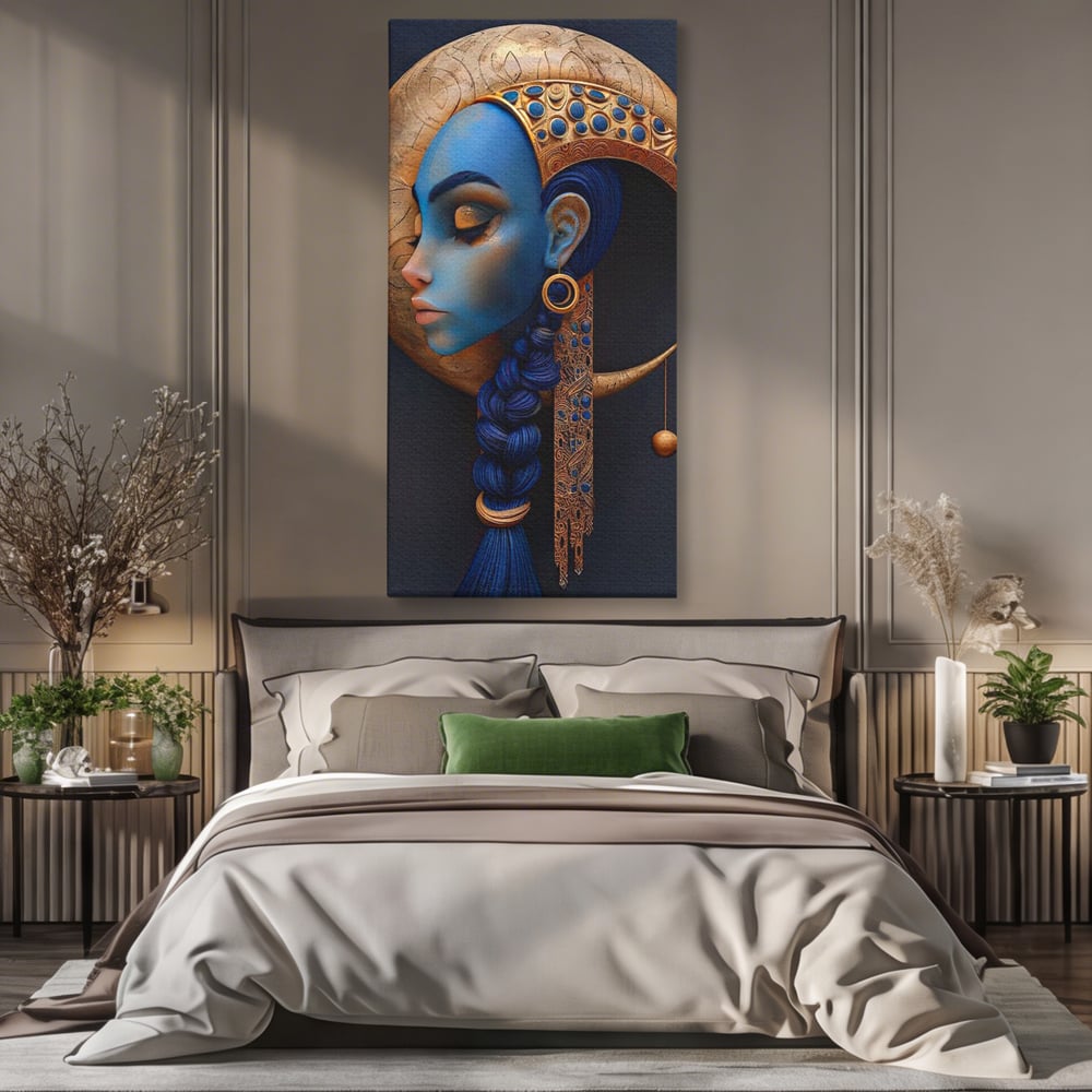 Tablou Canvas Premium, LuxCanva® G1108, Femeia Cosmica, Luna, Safir, Albastru, Univers, Regal, Spirit, Noapte, Mistic, Fantasy, Living, Dormitor