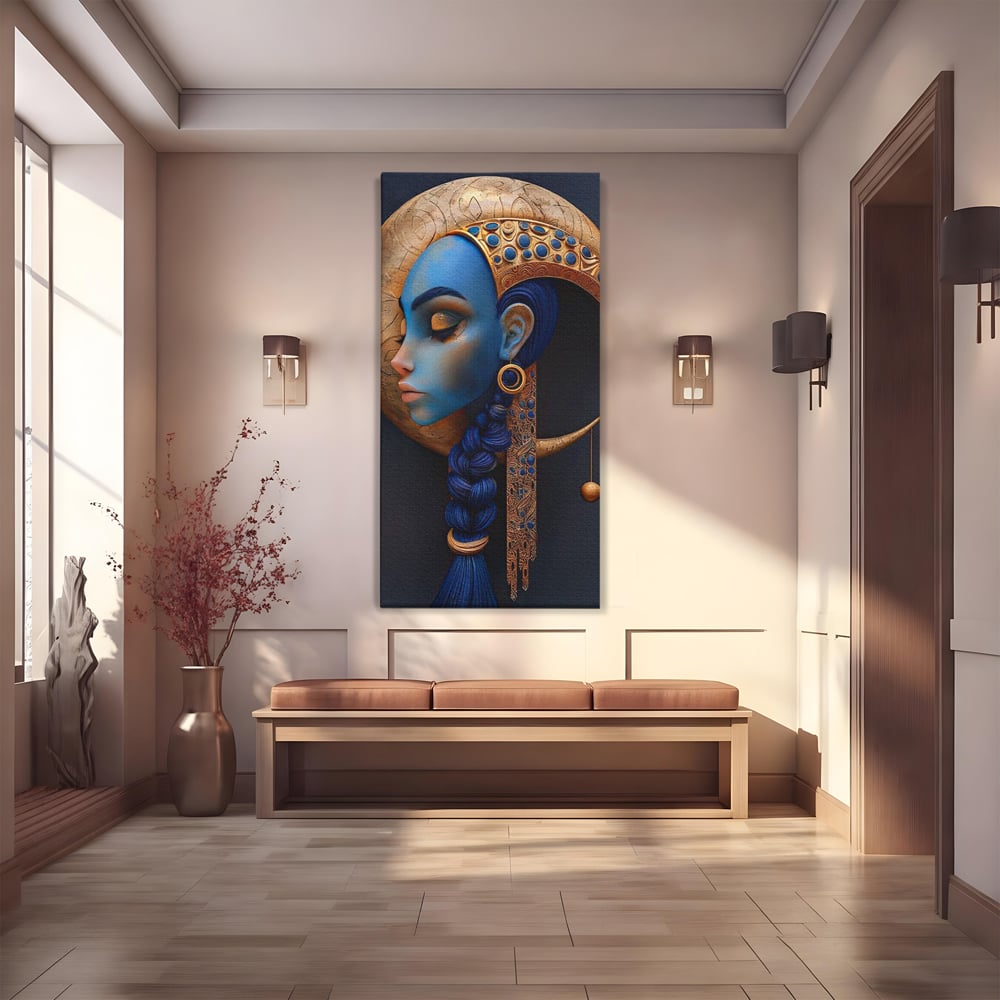 Tablou Canvas Premium, LuxCanva® G1108, Femeia Cosmica, Luna, Safir, Albastru, Univers, Regal, Spirit, Noapte, Mistic, Fantasy, Living, Dormitor
