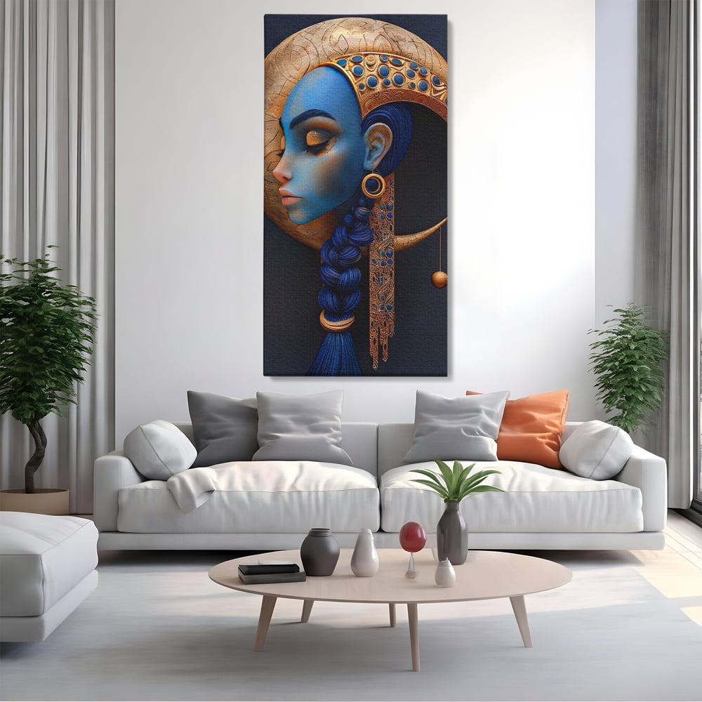 Tablou Canvas Premium, LuxCanva® G1108, Femeia Cosmica, Luna, Safir, Albastru, Univers, Regal, Spirit, Noapte, Mistic, Fantasy, Living, Dormitor