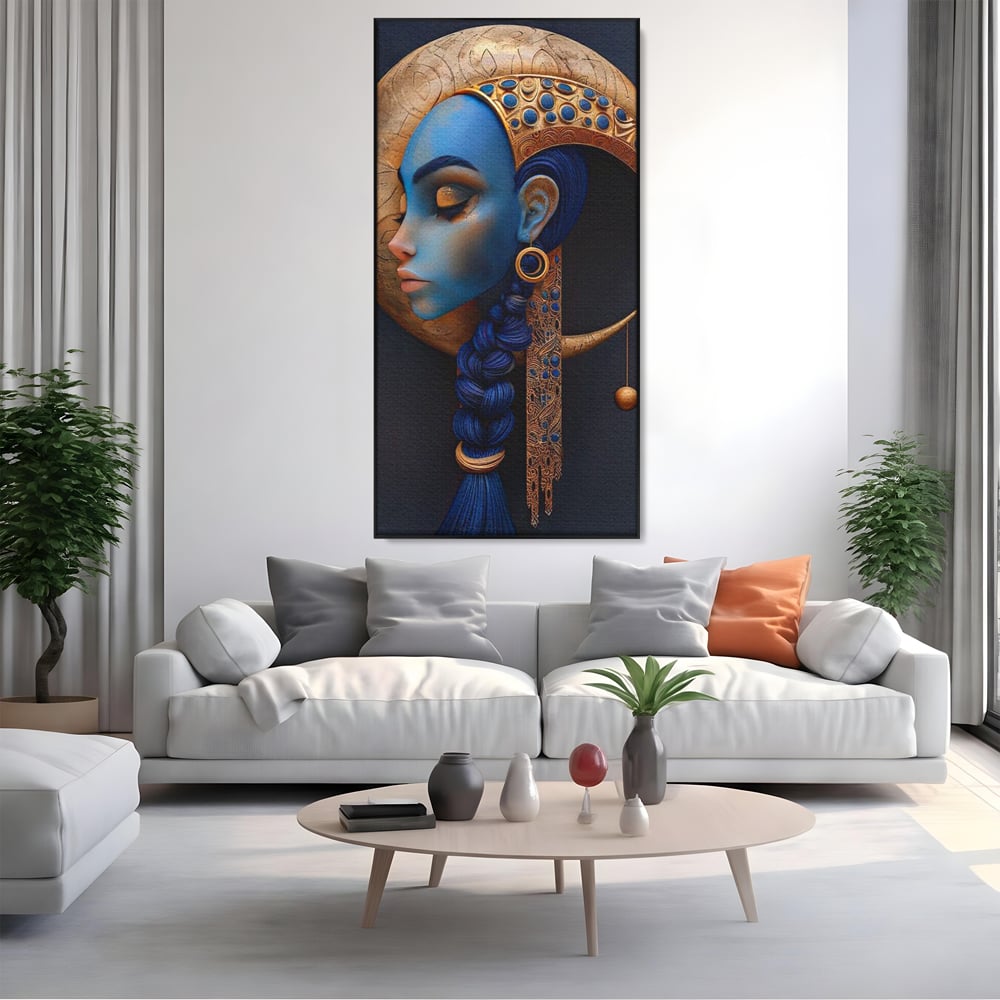 Tablou Canvas Premium, LuxCanva® G1108, Femeia Cosmica, Luna, Safir, Albastru, Univers, Regal, Spirit, Noapte, Mistic, Fantasy, Living, Dormitor