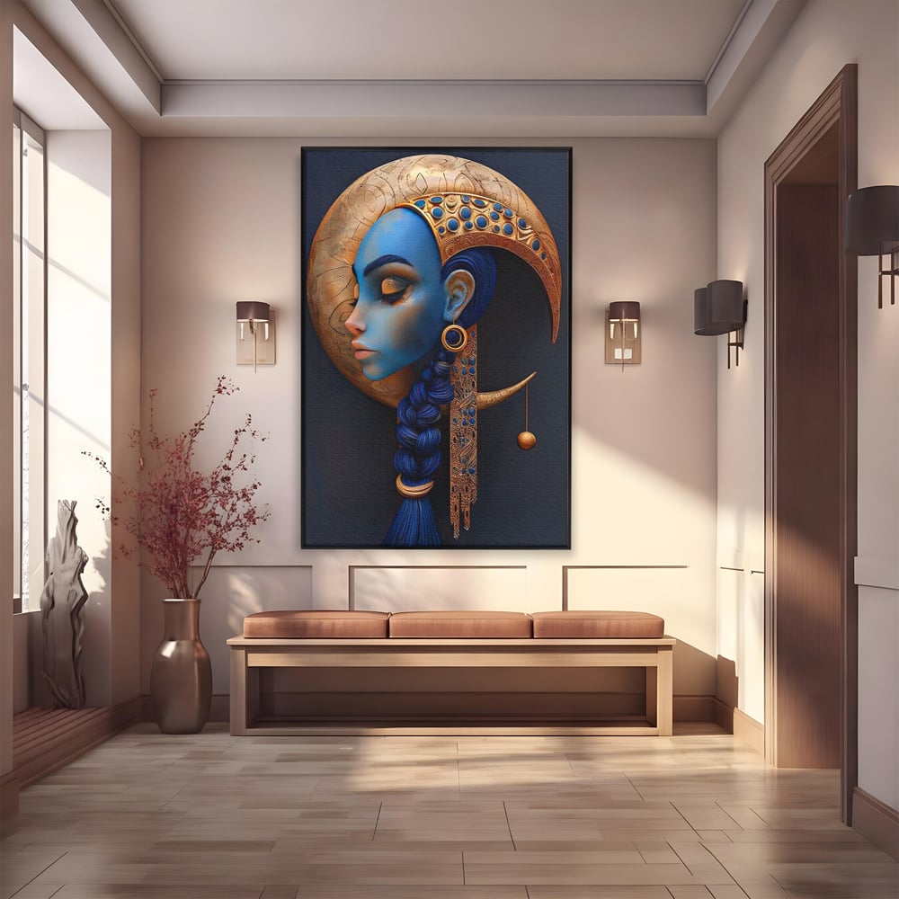 Tablou Canvas Premium, LuxCanva® G1108, Femeia Cosmica, Luna, Safir, Albastru, Univers, Regal, Spirit, Noapte, Mistic, Fantasy, Living, Dormitor