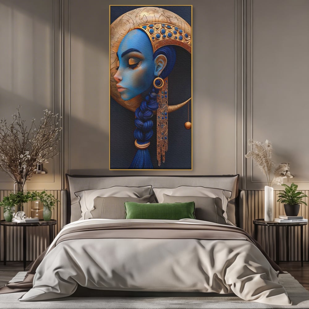 Tablou Canvas Premium, LuxCanva® G1108, Femeia Cosmica, Luna, Safir, Albastru, Univers, Regal, Spirit, Noapte, Mistic, Fantasy, Living, Dormitor