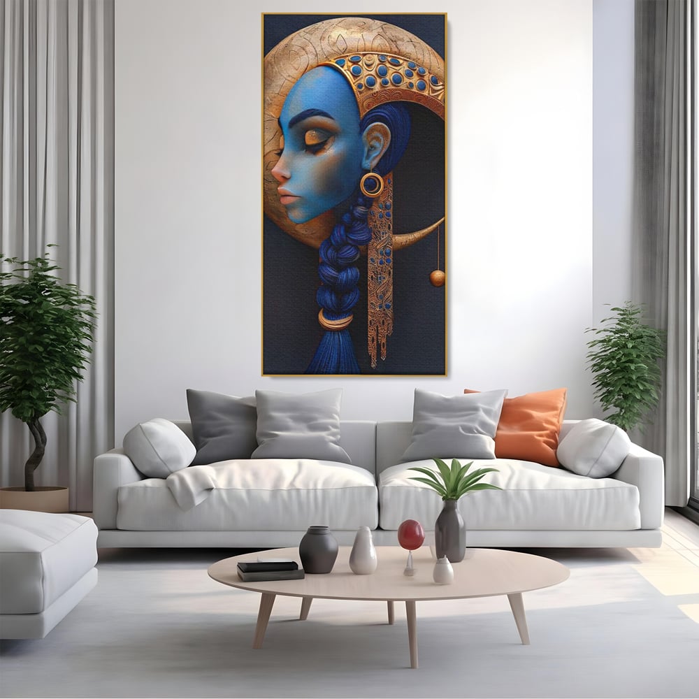 Tablou Canvas Premium, LuxCanva® G1108, Femeia Cosmica, Luna, Safir, Albastru, Univers, Regal, Spirit, Noapte, Mistic, Fantasy, Living, Dormitor