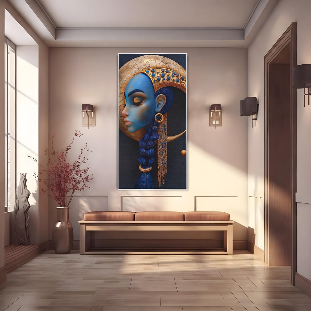 Tablou Canvas Premium, LuxCanva® G1108, Femeia Cosmica, Luna, Safir, Albastru, Univers, Regal, Spirit, Noapte, Mistic, Fantasy, Living, Dormitor
