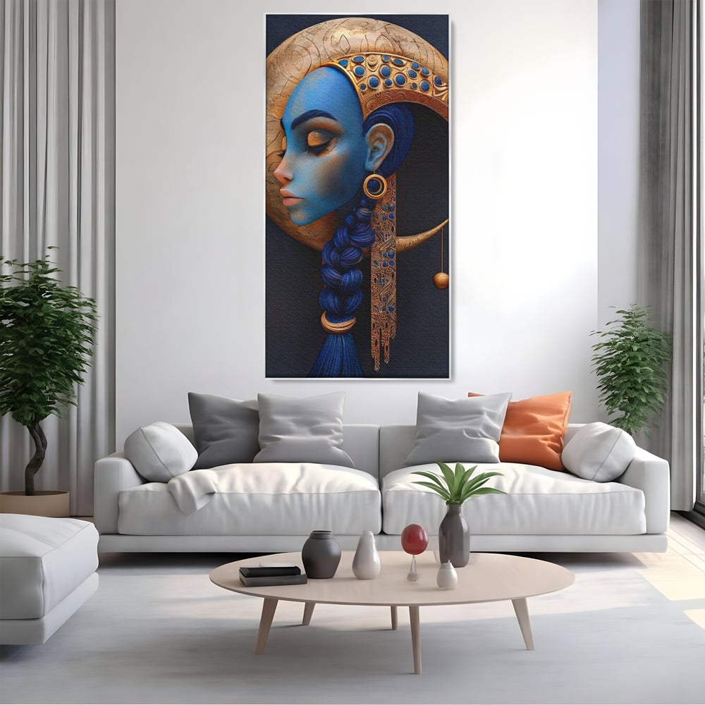 Tablou Canvas Premium, LuxCanva® G1108, Femeia Cosmica, Luna, Safir, Albastru, Univers, Regal, Spirit, Noapte, Mistic, Fantasy, Living, Dormitor