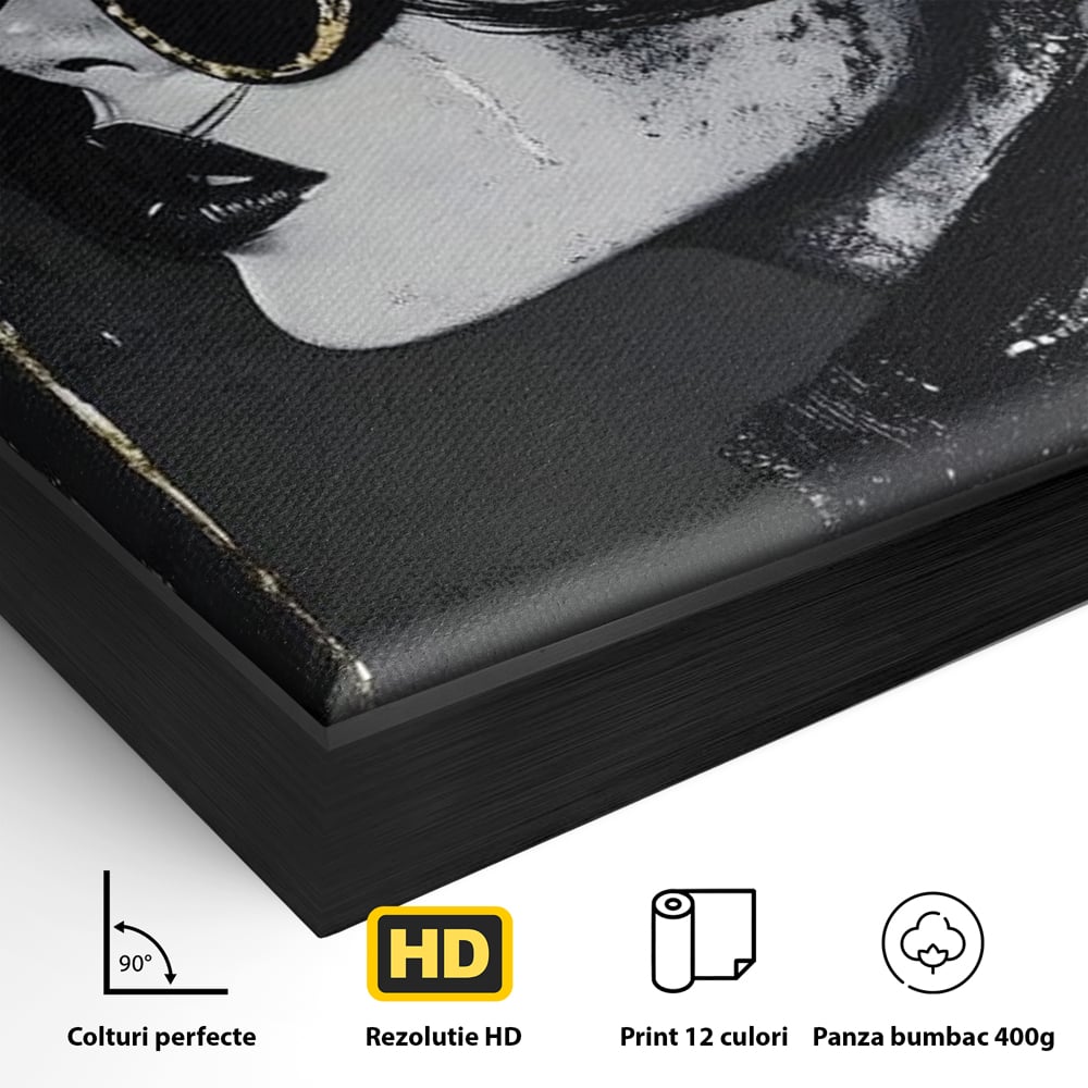 Tablou Canvas Premium, LuxCanva® G1112, Glamour In Ploaie, Picaturi, Umbrela, Gold, Ochelari, Stil, Rafinament, Cinematic, Artista, Living, Dormitor