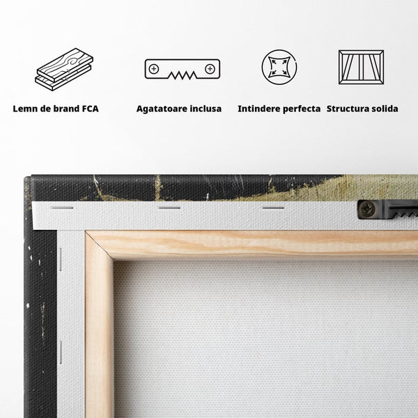 Tablou Canvas Premium, LuxCanva® G1112, Glamour In Ploaie, Picaturi, Umbrela, Gold, Ochelari, Stil, Rafinament, Cinematic, Artista, Living, Dormitor