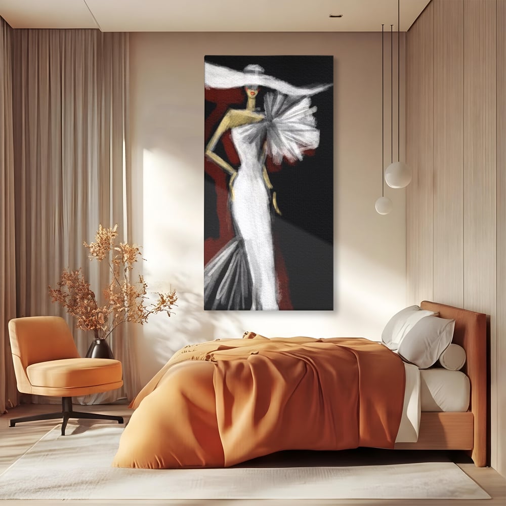 Tablou Canvas Premium, LuxCanva® G1113, Eleganta Absoluta, Catwalk, Alb, Stil, Glamour, Eleganta, Couture, Chic, Diva, Rochie, Living, Dormitor