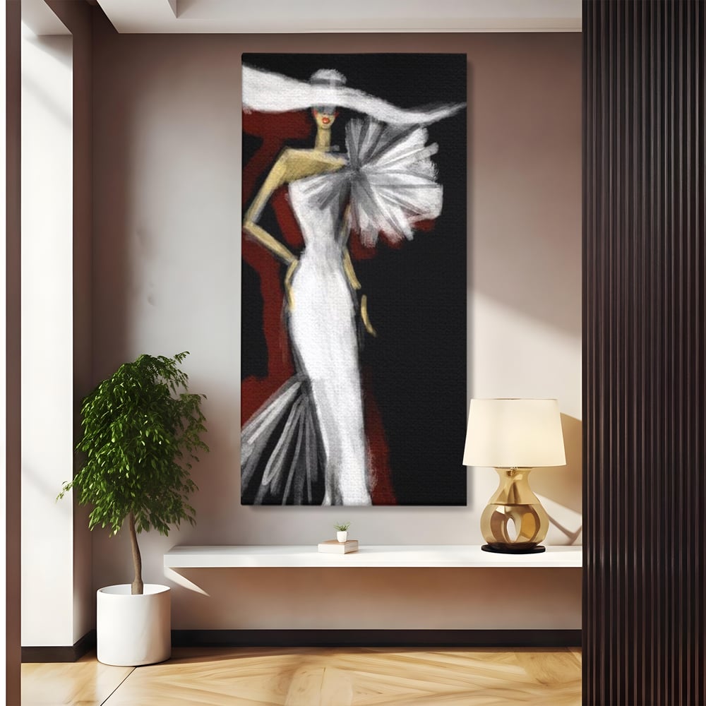 Tablou Canvas Premium, LuxCanva® G1113, Eleganta Absoluta, Catwalk, Alb, Stil, Glamour, Eleganta, Couture, Chic, Diva, Rochie, Living, Dormitor