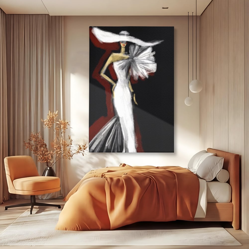Tablou Canvas Premium, LuxCanva® G1113, Eleganta Absoluta, Catwalk, Alb, Stil, Glamour, Eleganta, Couture, Chic, Diva, Rochie, Living, Dormitor