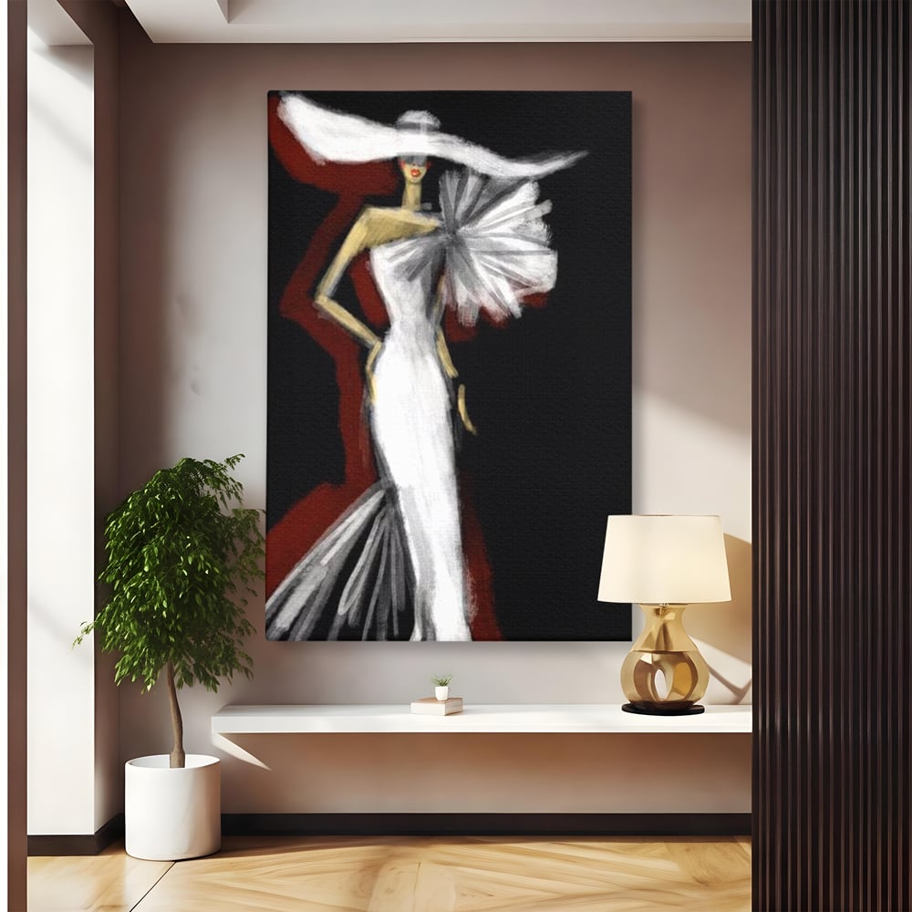 Tablou Canvas Premium, LuxCanva® G1113, Eleganta Absoluta, Catwalk, Alb, Stil, Glamour, Eleganta, Couture, Chic, Diva, Rochie, Living, Dormitor