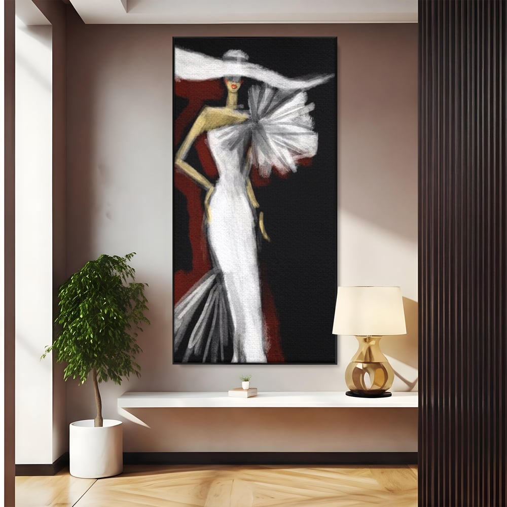 Tablou Canvas Premium, LuxCanva® G1113, Eleganta Absoluta, Catwalk, Alb, Stil, Glamour, Eleganta, Couture, Chic, Diva, Rochie, Living, Dormitor