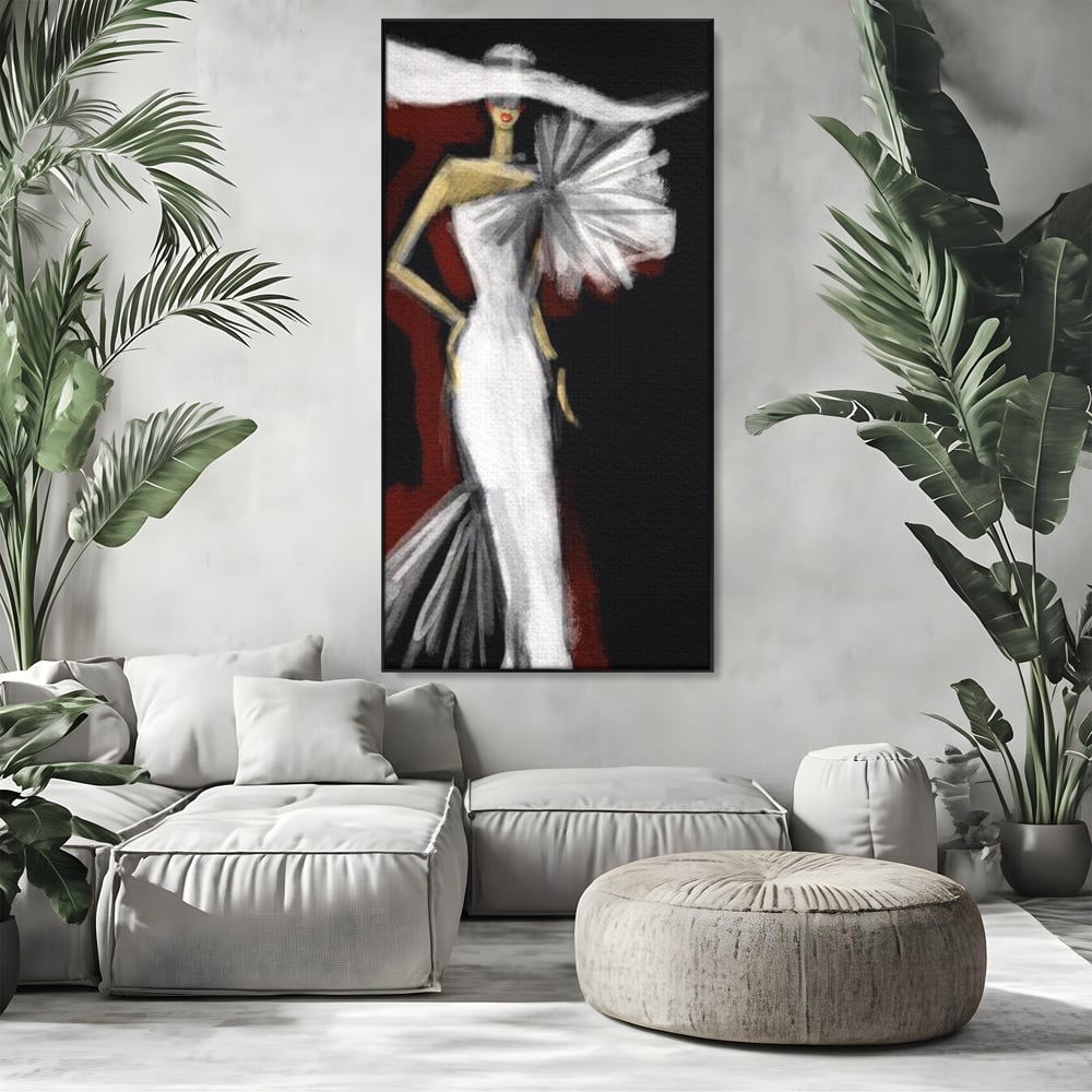 Tablou Canvas Premium, LuxCanva® G1113, Eleganta Absoluta, Catwalk, Alb, Stil, Glamour, Eleganta, Couture, Chic, Diva, Rochie, Living, Dormitor