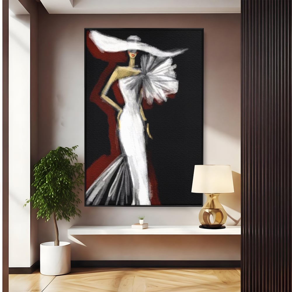 Tablou Canvas Premium, LuxCanva® G1113, Eleganta Absoluta, Catwalk, Alb, Stil, Glamour, Eleganta, Couture, Chic, Diva, Rochie, Living, Dormitor