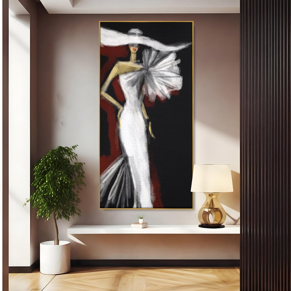 Tablou Canvas Premium, LuxCanva® G1113, Eleganta Absoluta, Catwalk, Alb, Stil, Glamour, Eleganta, Couture, Chic, Diva, Rochie, Living, Dormitor