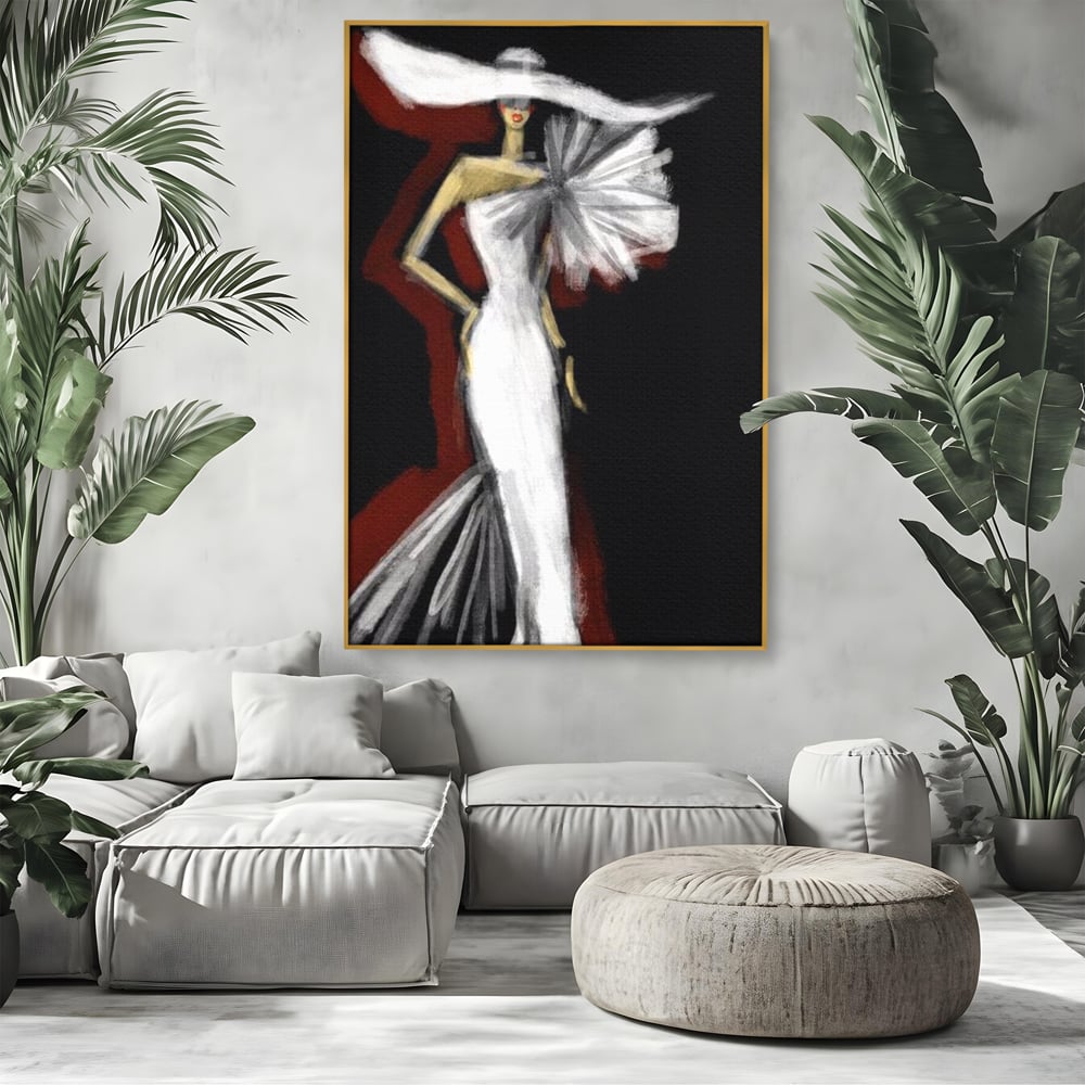 Tablou Canvas Premium, LuxCanva® G1113, Eleganta Absoluta, Catwalk, Alb, Stil, Glamour, Eleganta, Couture, Chic, Diva, Rochie, Living, Dormitor