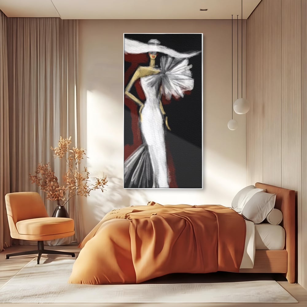 Tablou Canvas Premium, LuxCanva® G1113, Eleganta Absoluta, Catwalk, Alb, Stil, Glamour, Eleganta, Couture, Chic, Diva, Rochie, Living, Dormitor